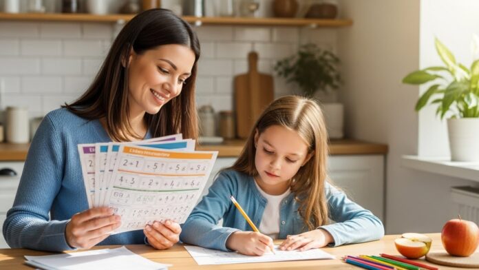 Long division with grid lines worksheet showing step-by-step division problems for students.