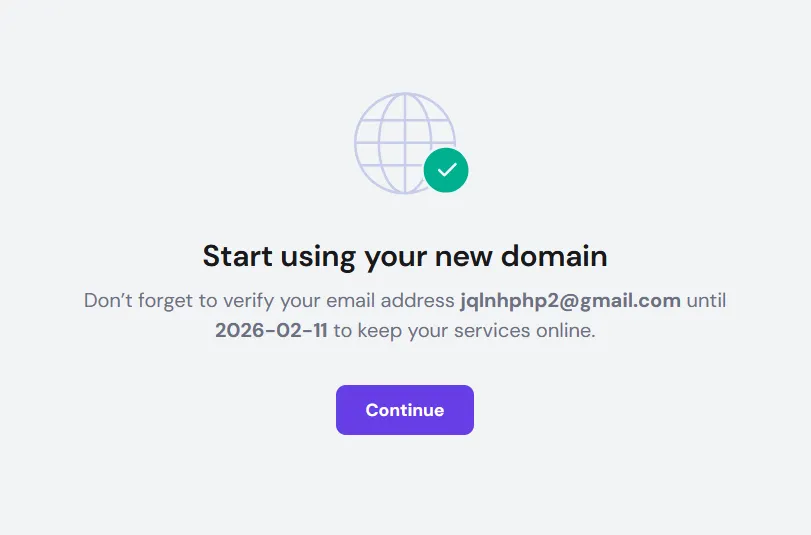 Email verification required to activate new .IN domain registration in Hostinger