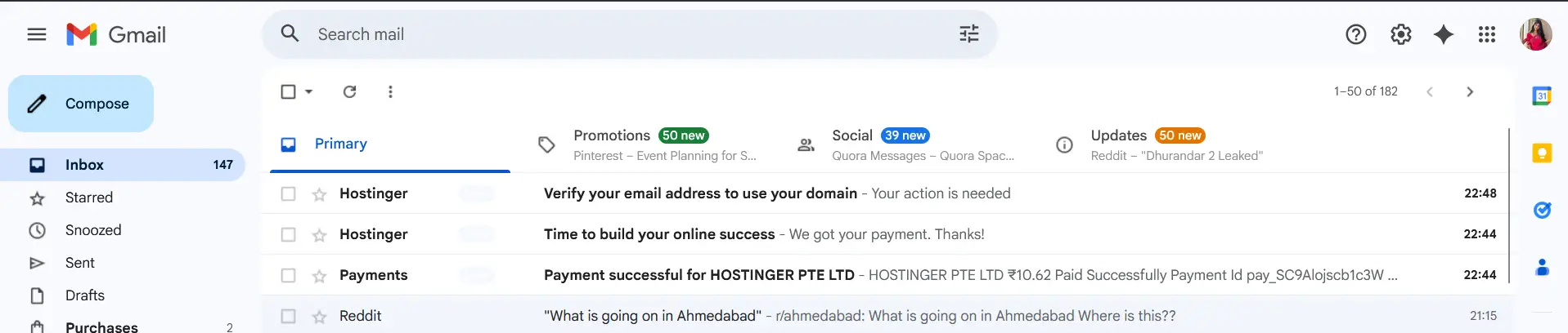 Email verification required to activate new .IN domain registration in Hostinger