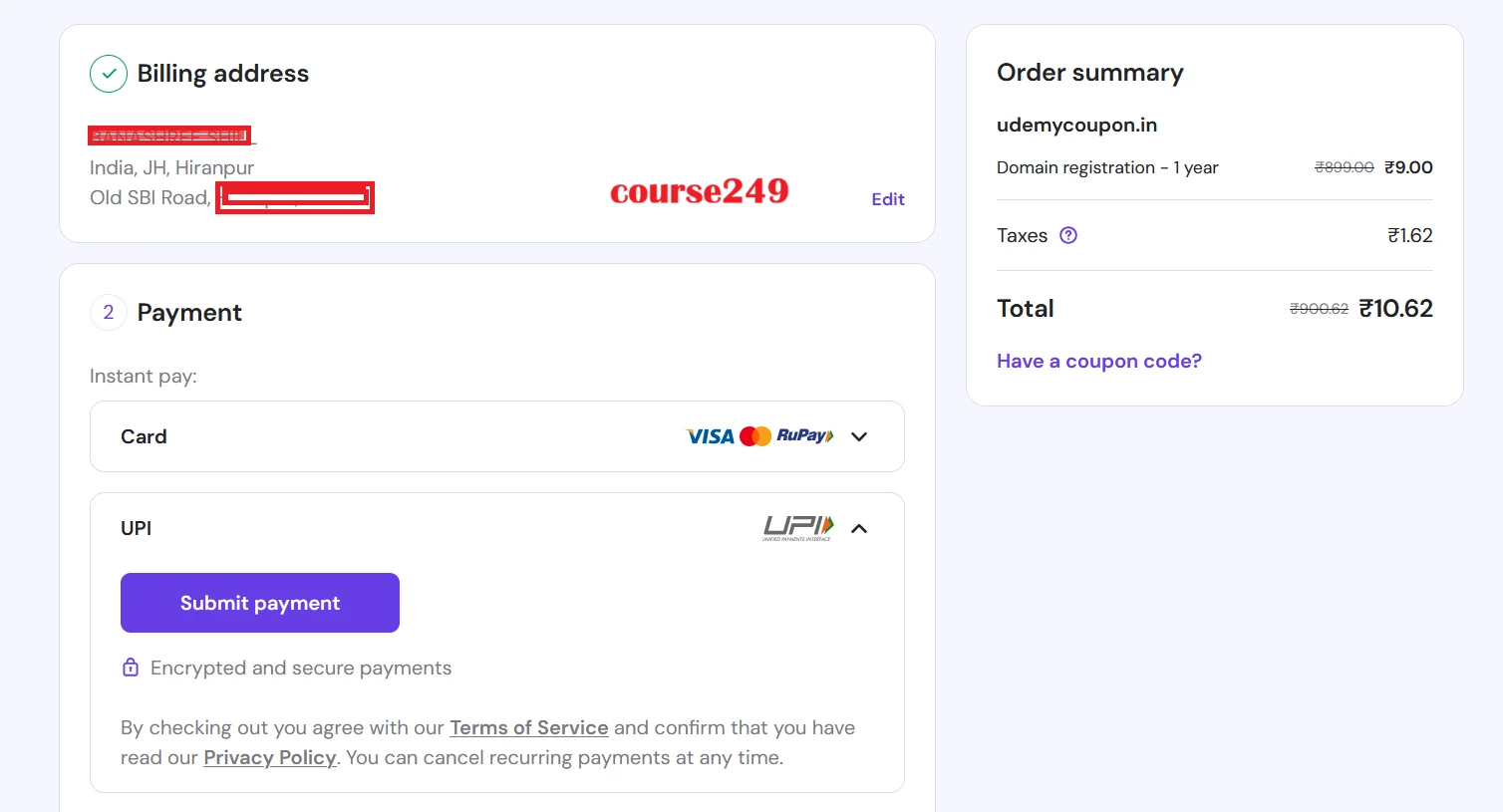 Paying for .IN domain registration using UPI payment methods like Google Pay and PhonePe in India
